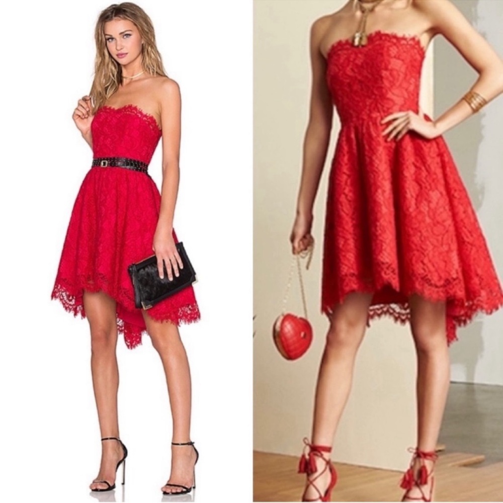 REVOLVE Red Lace High Low Dress